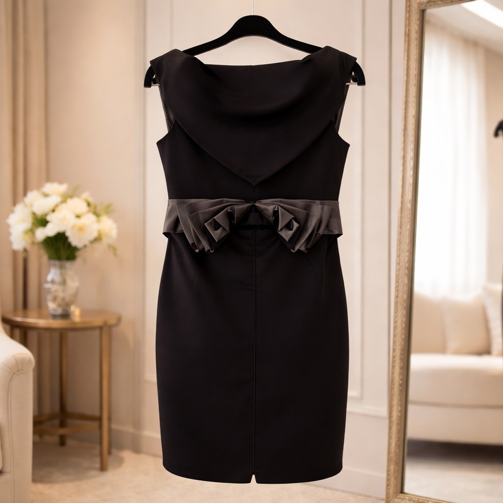 Zac Posen Black satin sheath Bow cocktail dress